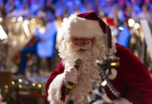 Santa Claus with a microphone