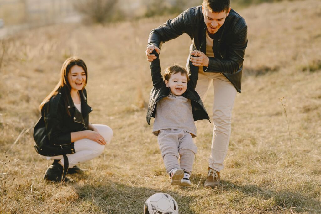 Happy family in a field