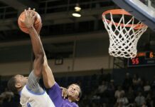 Athletes playing basketball