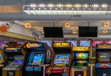 Arcade machines and a pool table