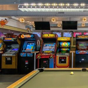 Arcade machines and a pool table
